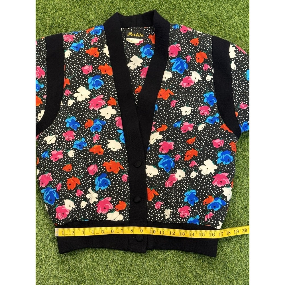 Vintage Perlita Jacket Women Large Black Floral 100% Silk 80s 90s Retro - Picture 10 of 13